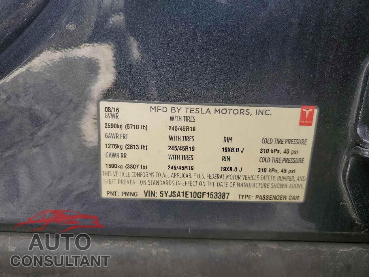 TESLA MODEL S 2016 - 5YJSA1E10GF153387