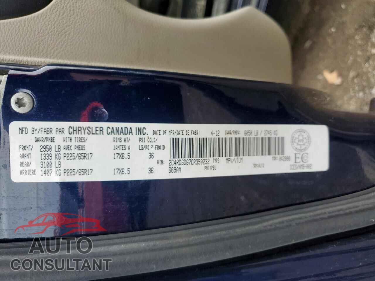 DODGE CARAVAN 2012 - 2C4RDGDG7CR350232