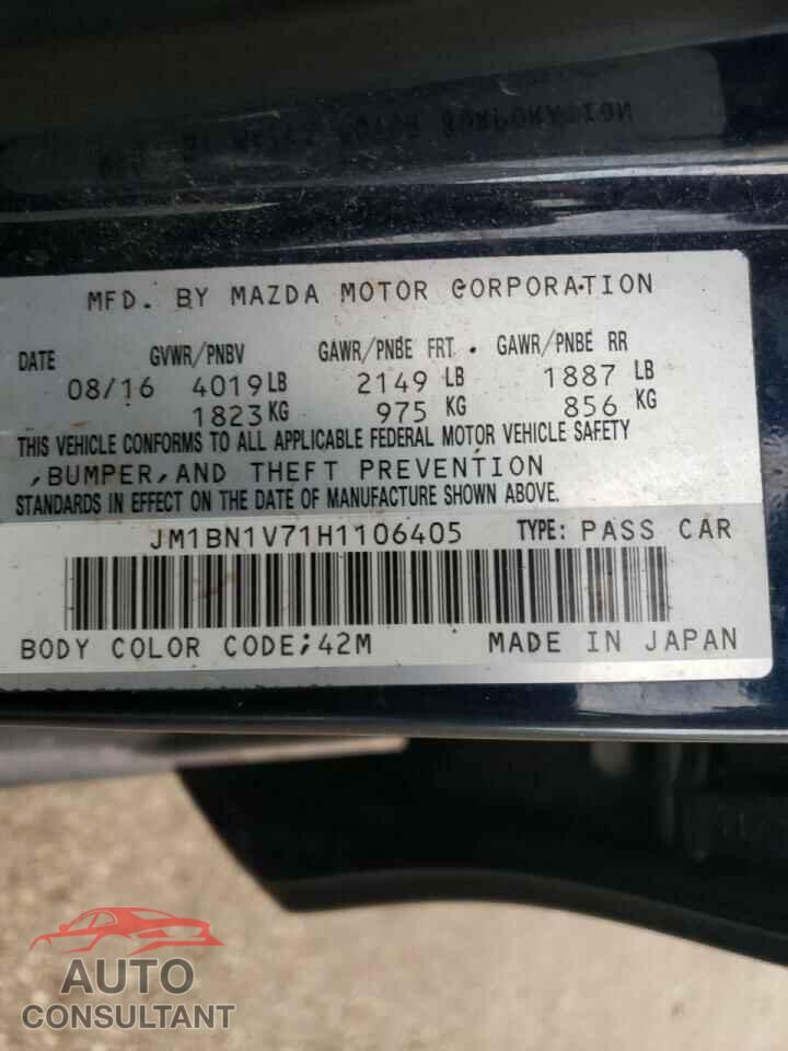 MAZDA 3 2017 - JM1BN1V71H1106405