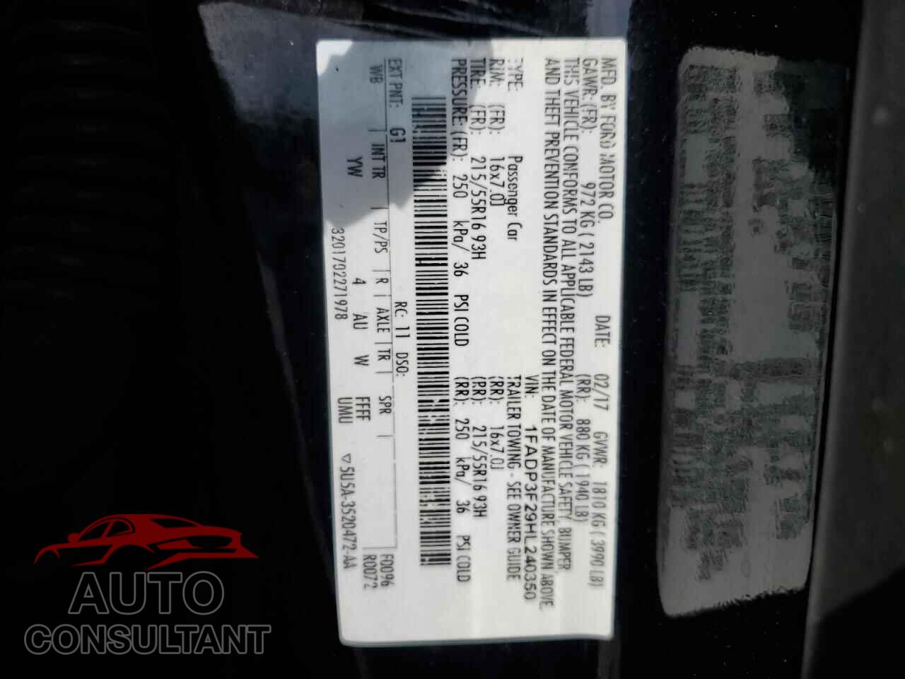 FORD FOCUS 2017 - 1FADP3F29HL240350