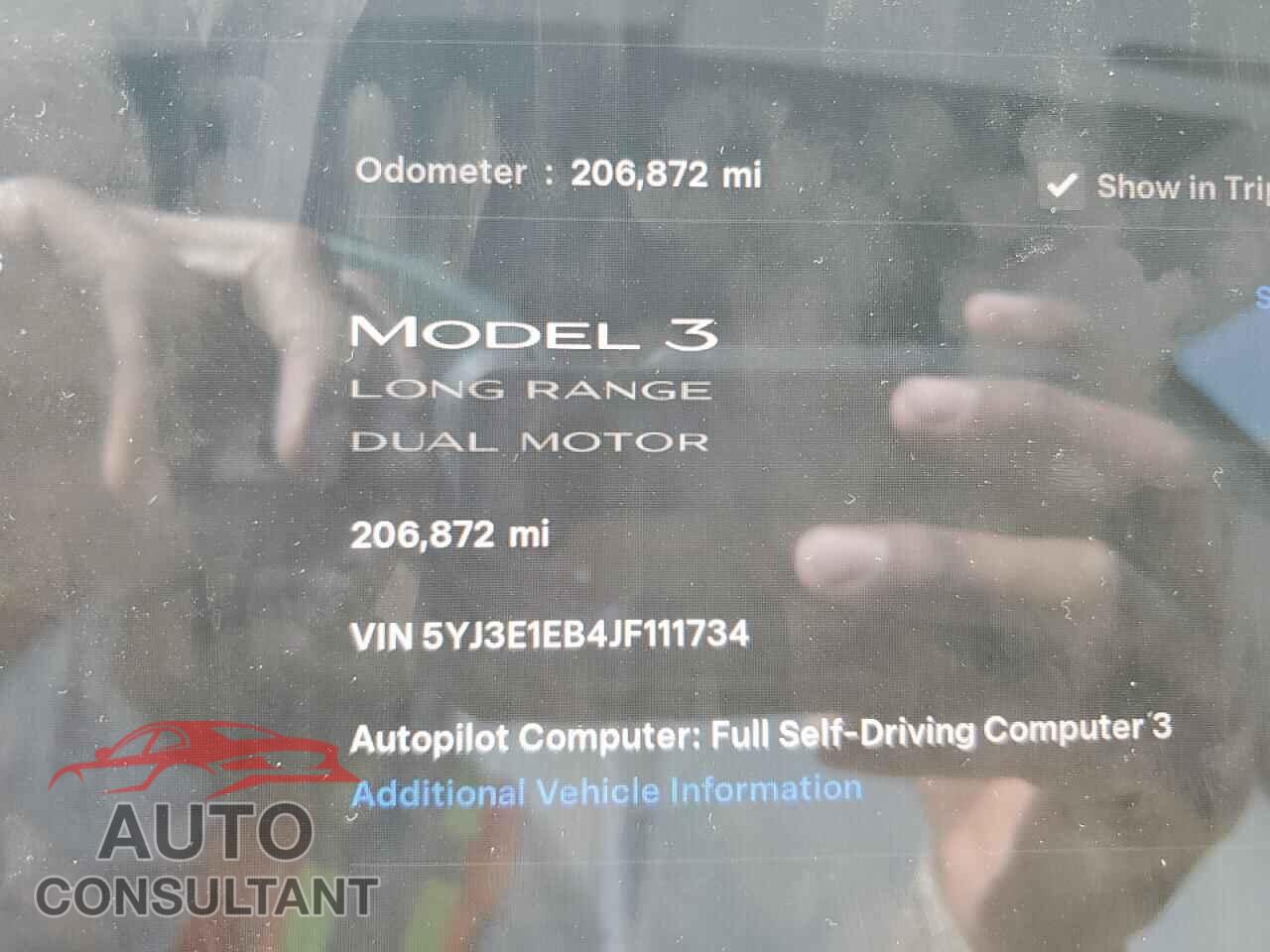 TESLA MODEL 3 2018 - 5YJ3E1EB4JF111734