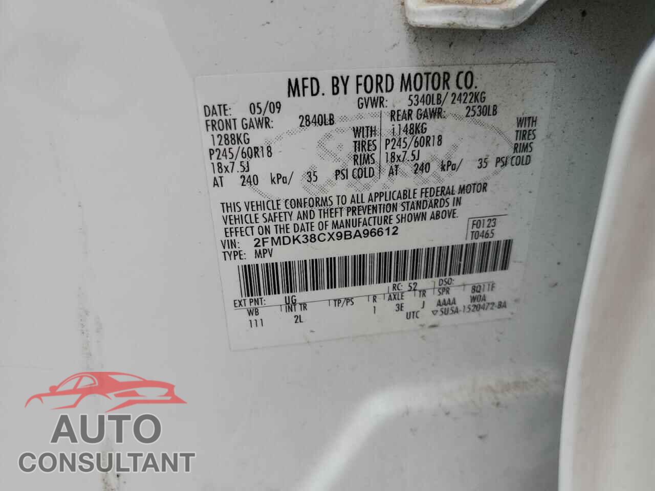 FORD EDGE 2009 - 2FMDK38CX9BA96612