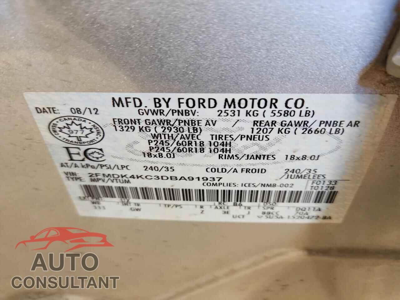 FORD EDGE 2013 - 2FMDK4KC3DBA91937