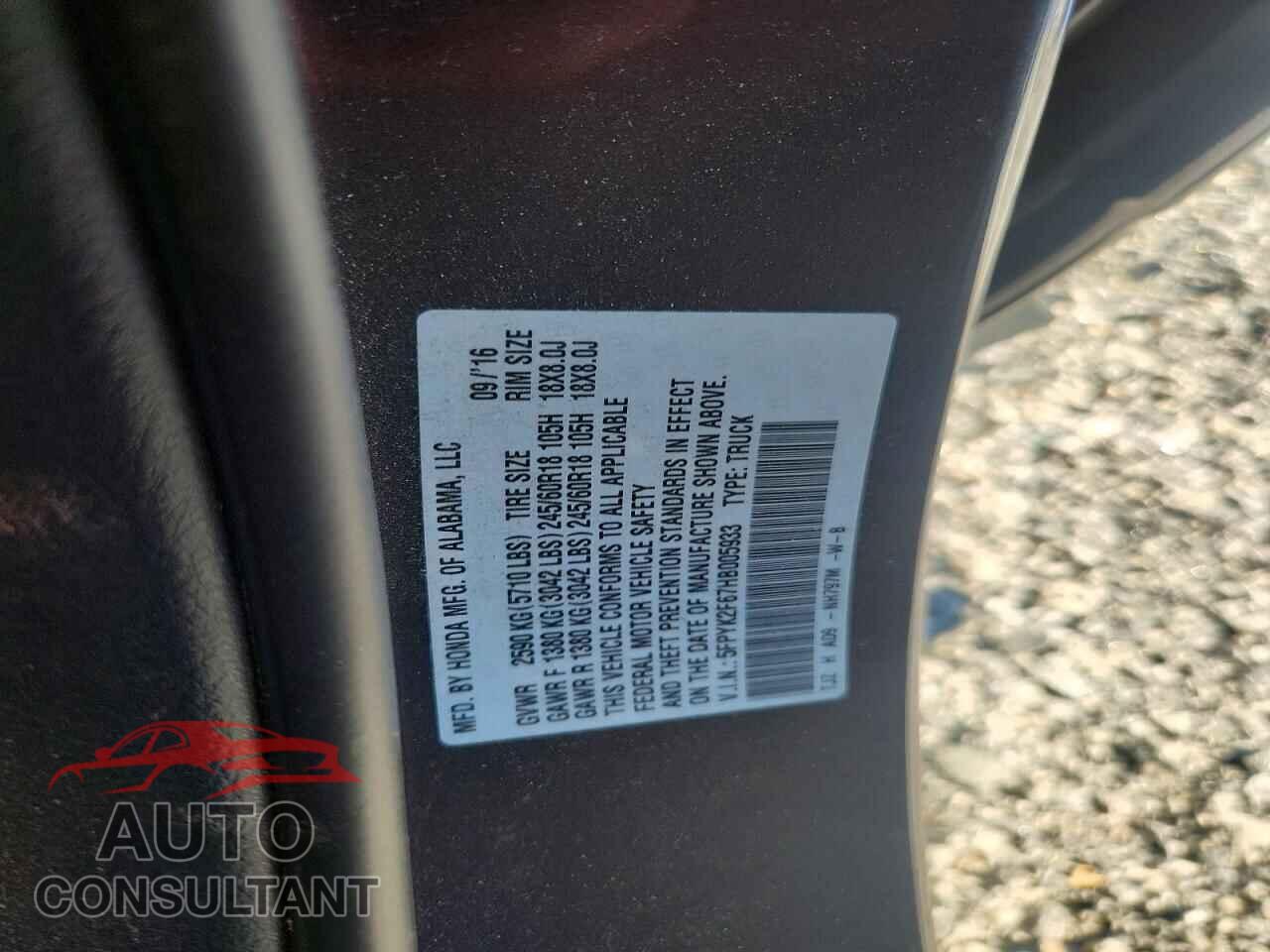 HONDA RIDGELINE 2017 - 5FPYK2F67HB005933