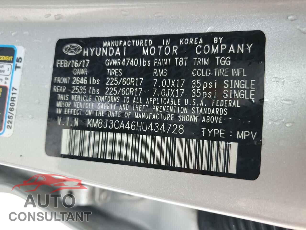 HYUNDAI TUCSON 2017 - KM8J3CA46HU434728