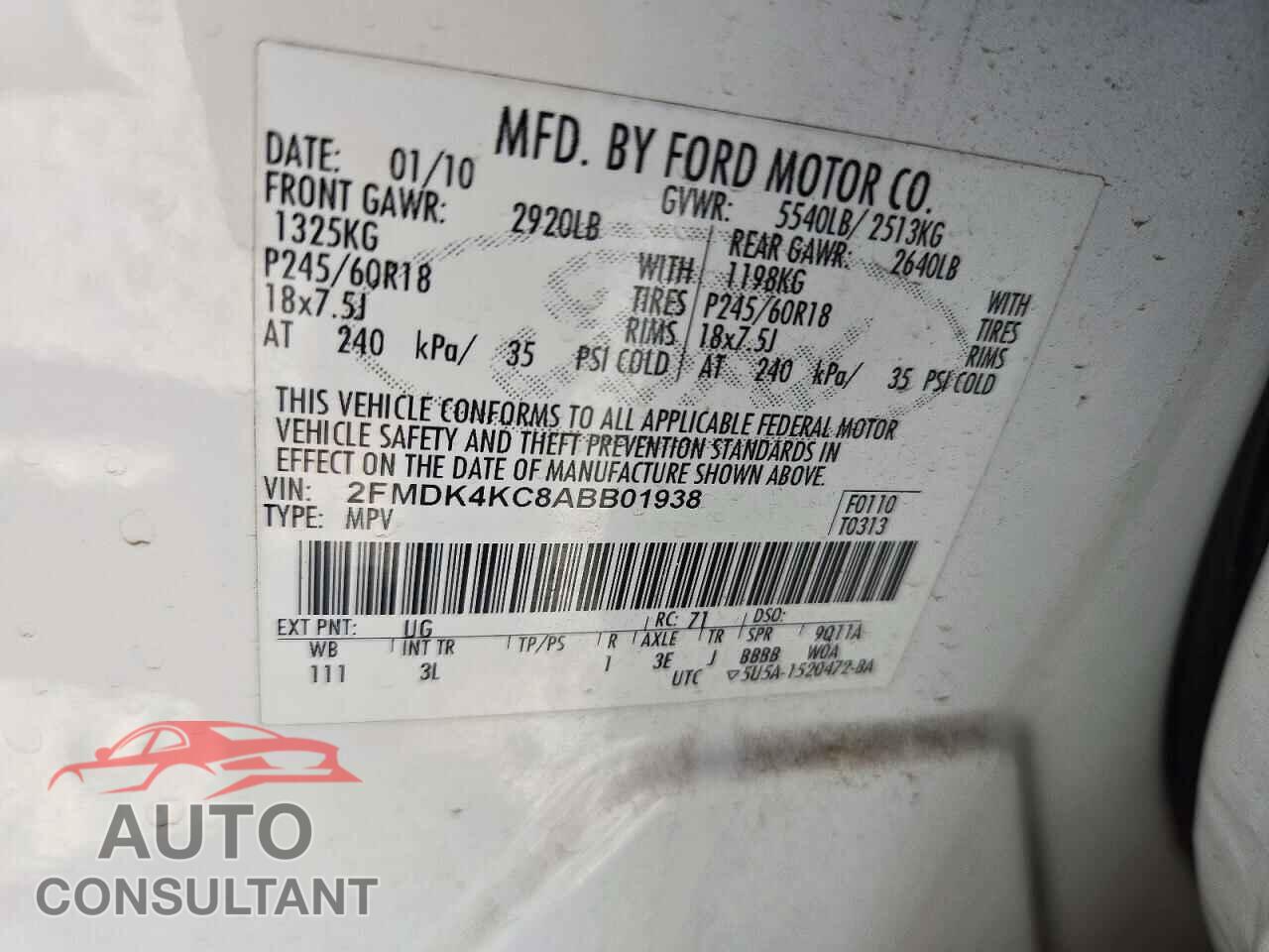 FORD EDGE 2010 - 2FMDK4KC8ABB01938
