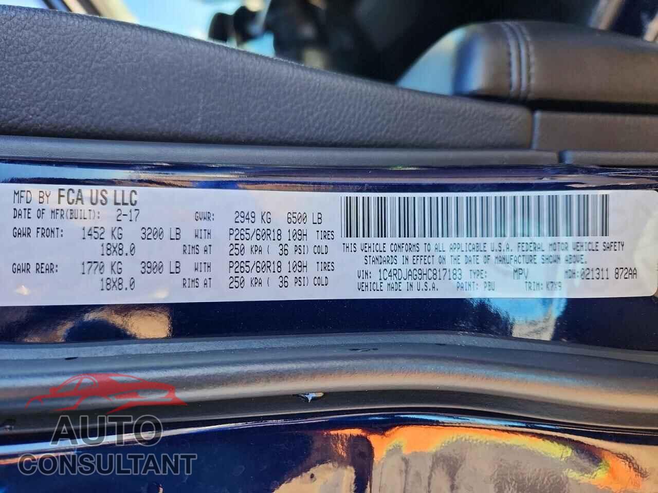 DODGE DURANGO 2017 - 1C4RDJAG9HC817183