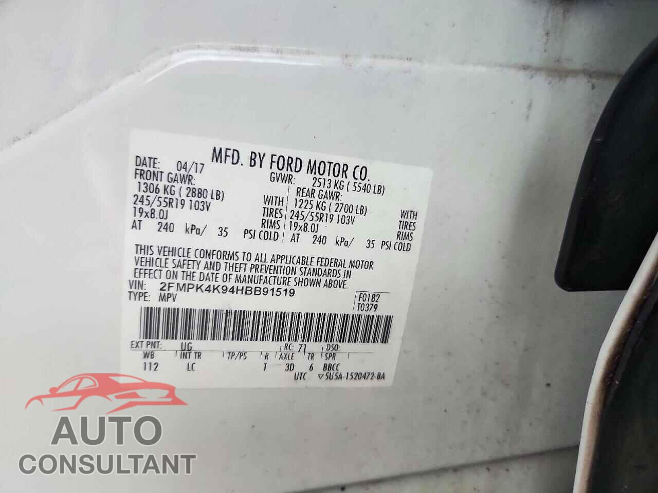 FORD EDGE 2017 - 2FMPK4K94HBB91519