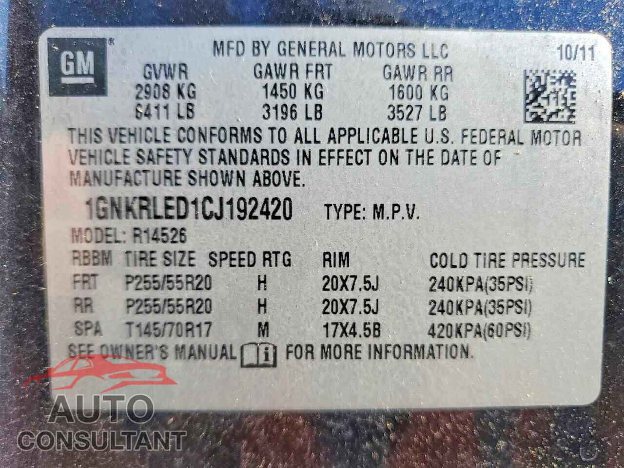 CHEVROLET TRAVERSE 2012 - 1GNKRLED1CJ192420