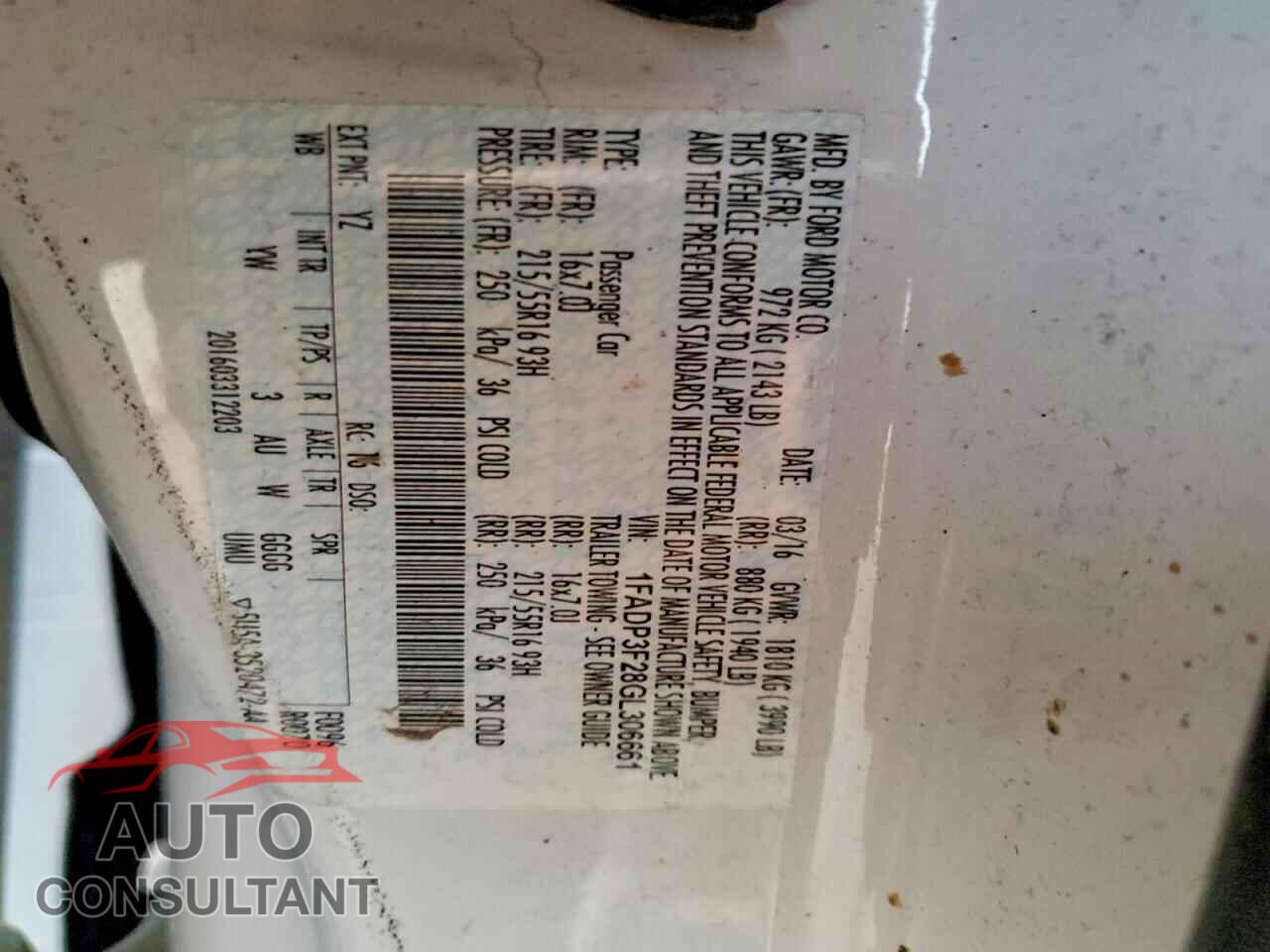 FORD FOCUS 2016 - 1FADP3F28GL306661
