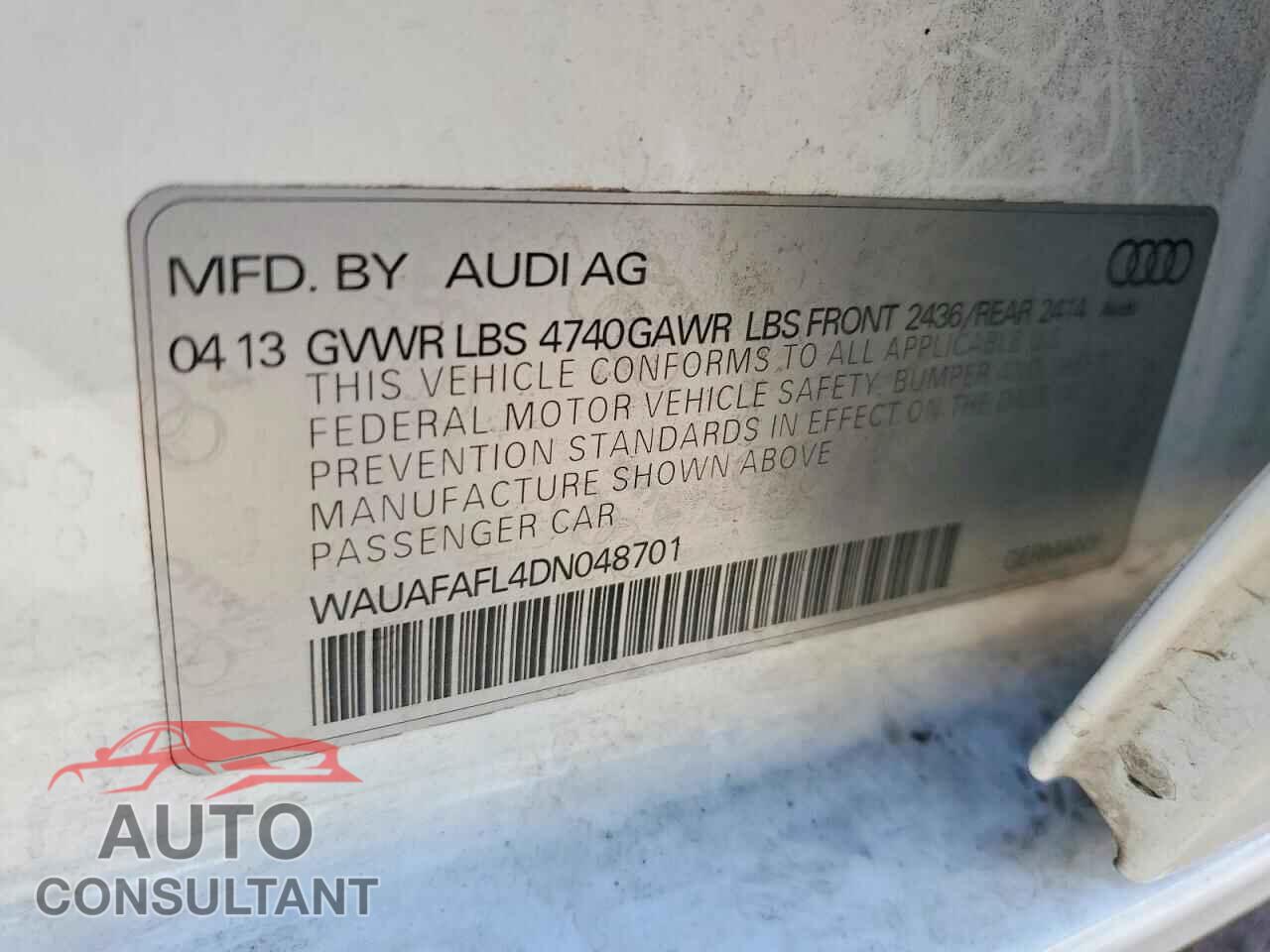 AUDI A4 2013 - WAUAFAFL4DN048701
