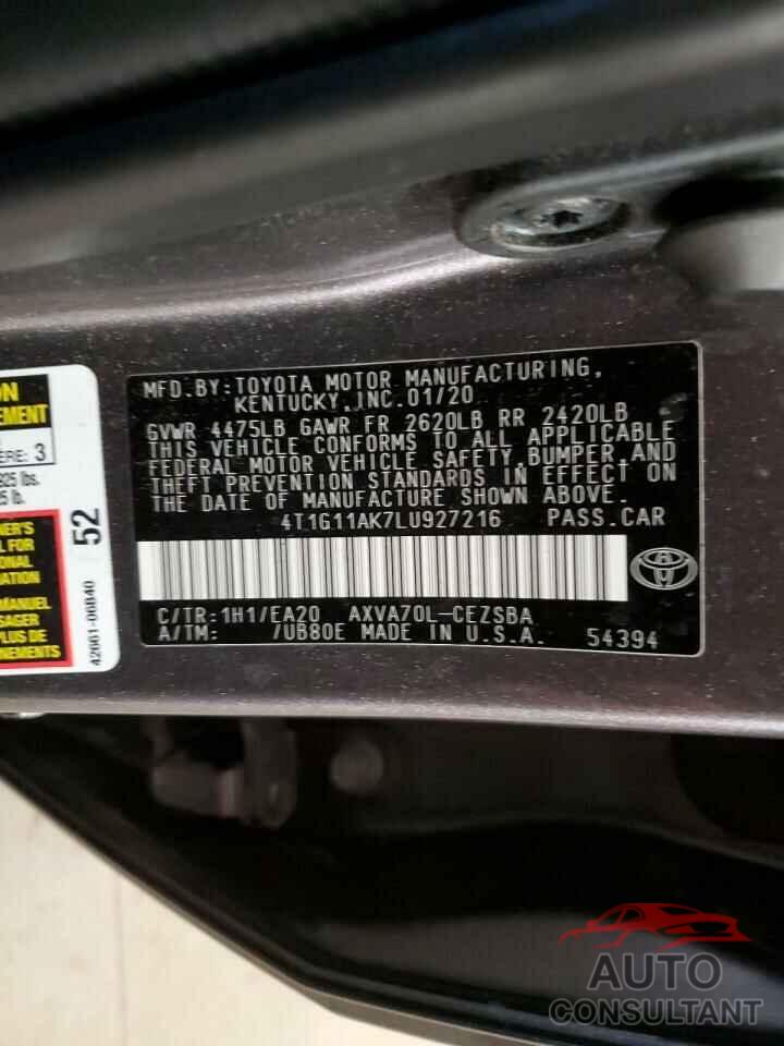 TOYOTA CAMRY 2020 - 4T1G11AK7LU927216