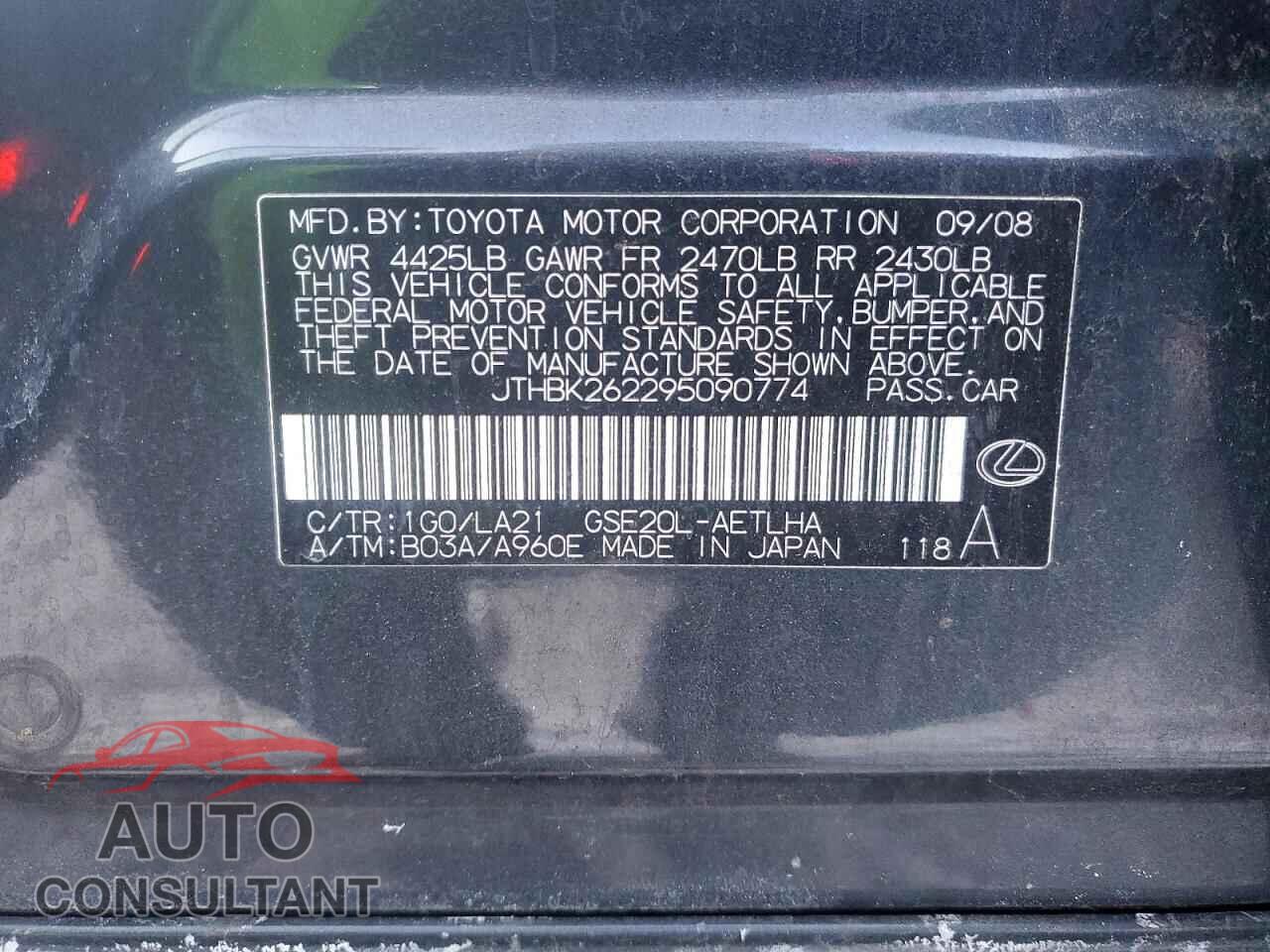 LEXUS IS 2009 - JTHBK262295090774
