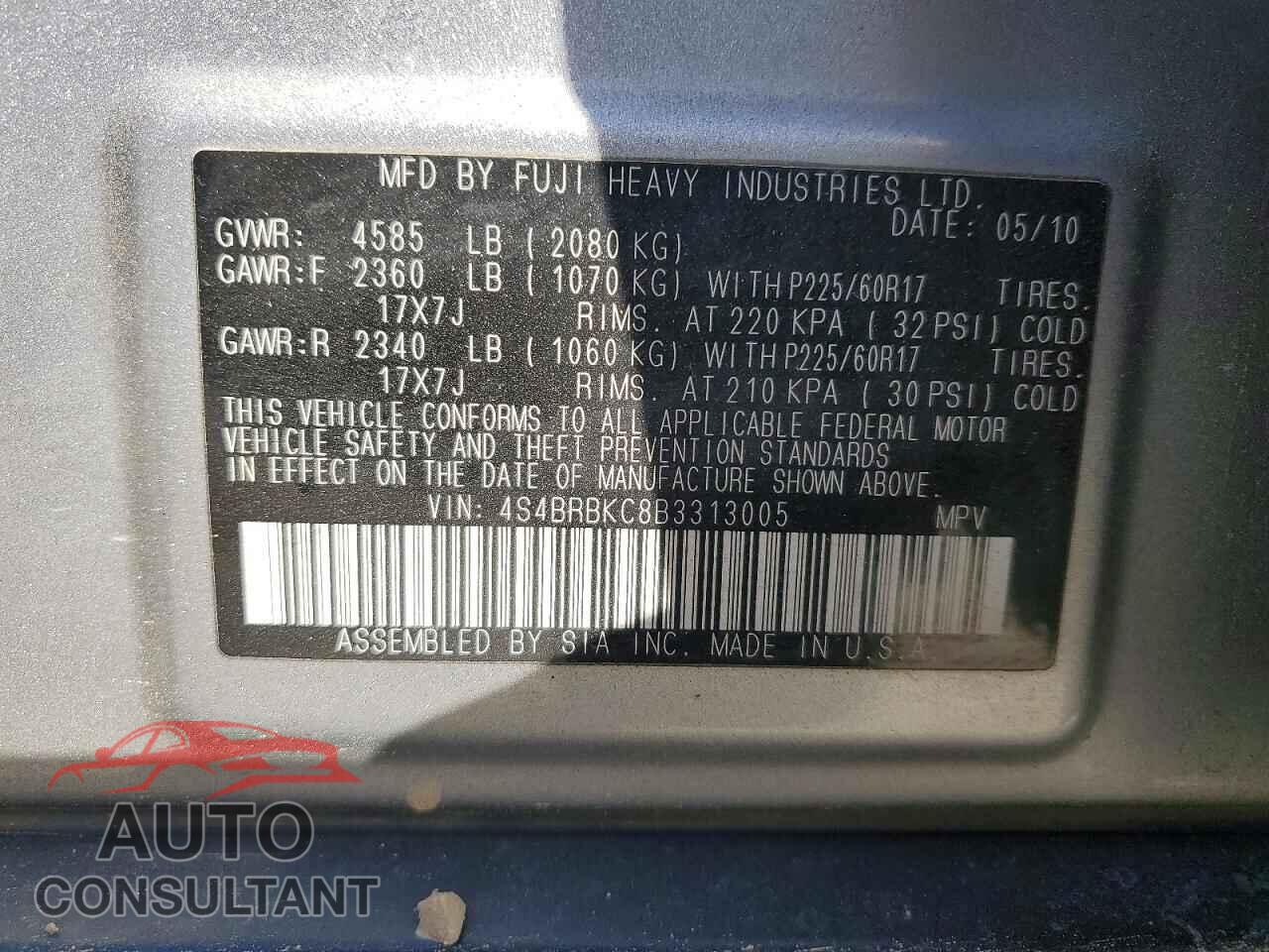 SUBARU OUTBACK 2011 - 4S4BRBKC8B3313005