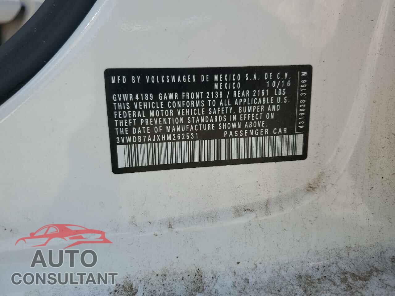 VOLKSWAGEN JETTA 2017 - 3VWDB7AJXHM262531