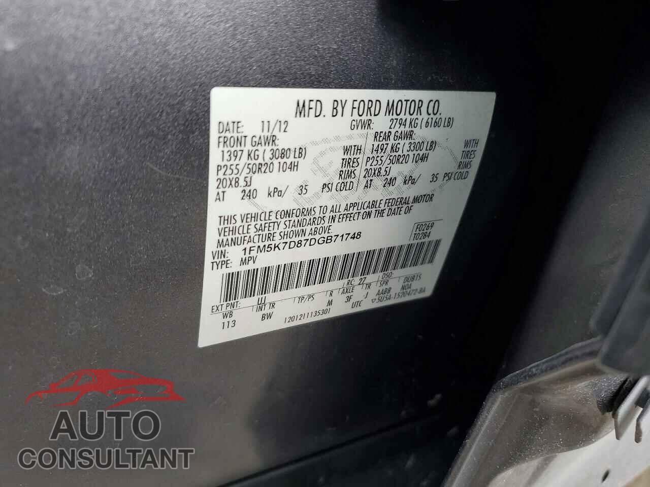 FORD EXPLORER 2013 - 1FM5K7D87DGB71748