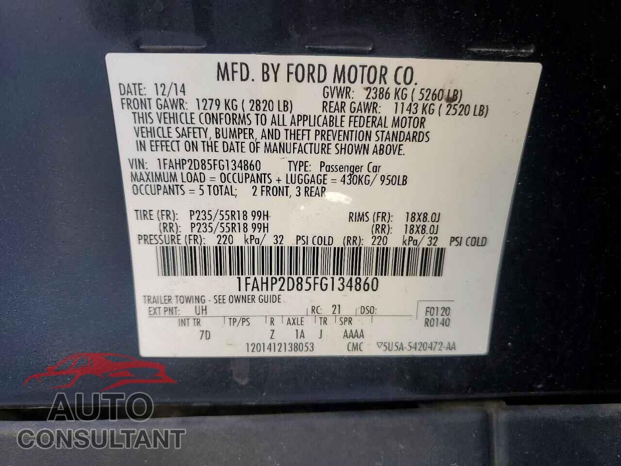 FORD TAURUS 2015 - 1FAHP2D85FG134860
