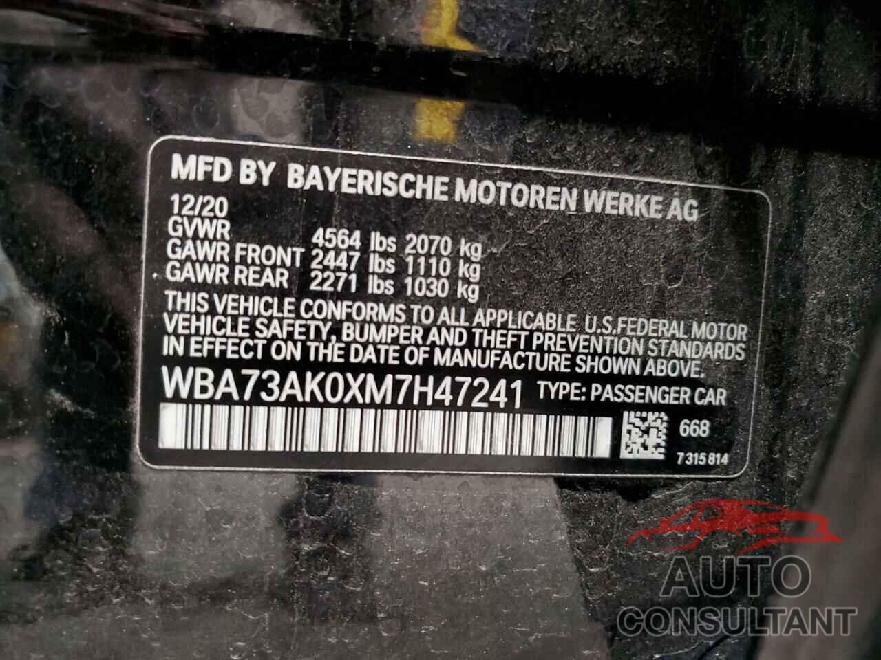 BMW 2 SERIES 2021 - WBA73AK0XM7H47241
