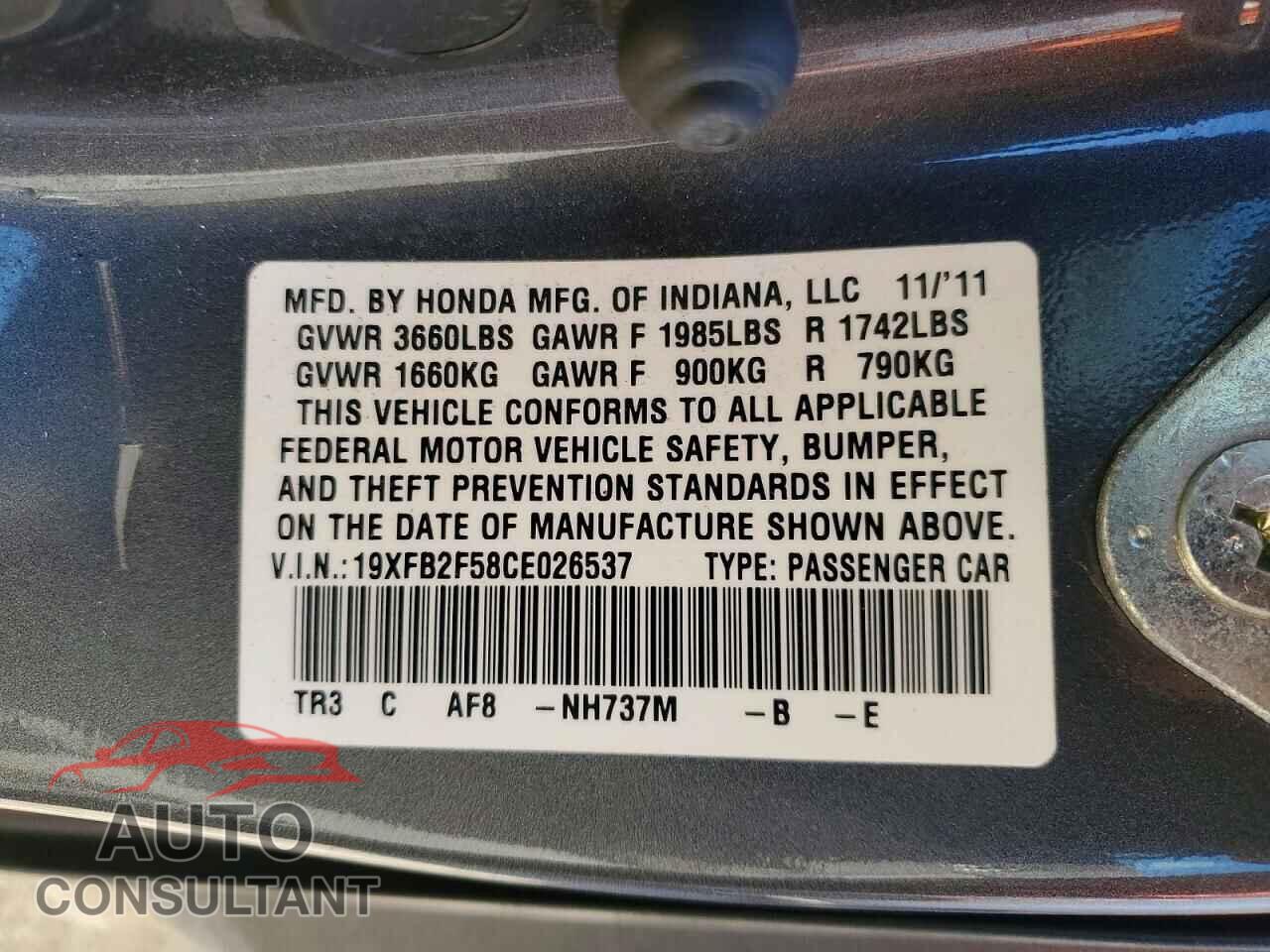 HONDA CIVIC 2012 - 19XFB2F58CE026537