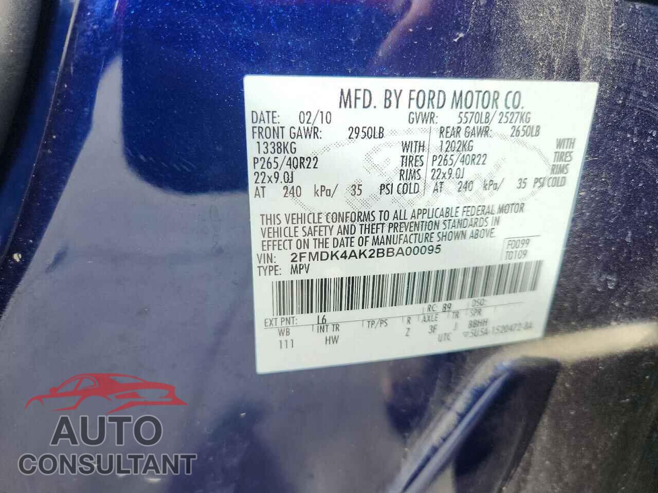 FORD EDGE 2011 - 2FMDK4AK2BBA00095