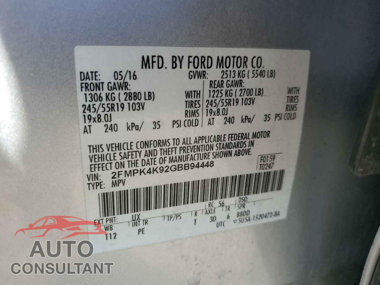 FORD EDGE 2016 - 2FMPK4K92GBB94448