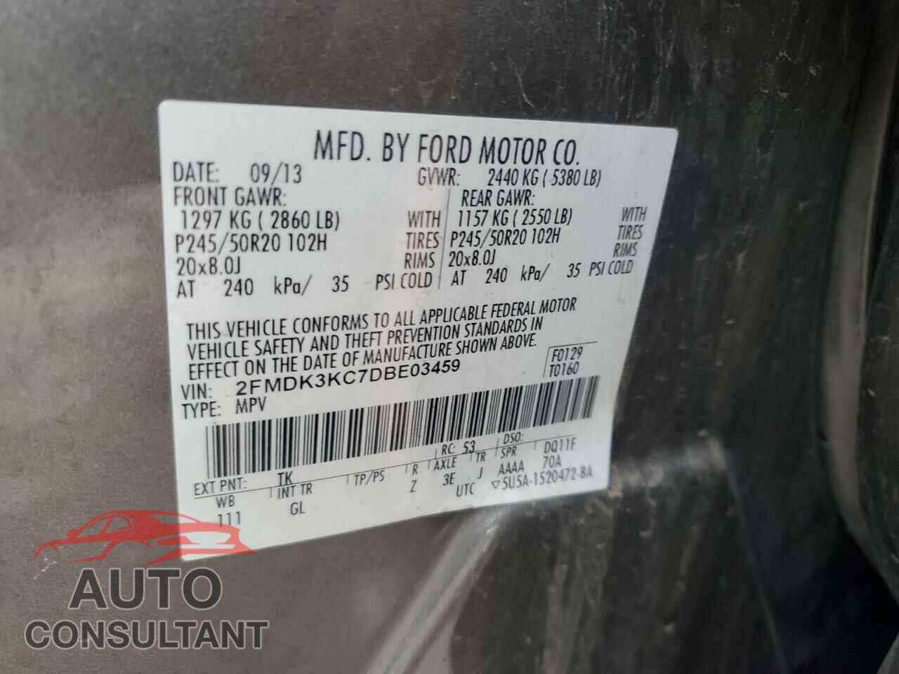 FORD EDGE 2013 - 2FMDK3KC7DBE03459