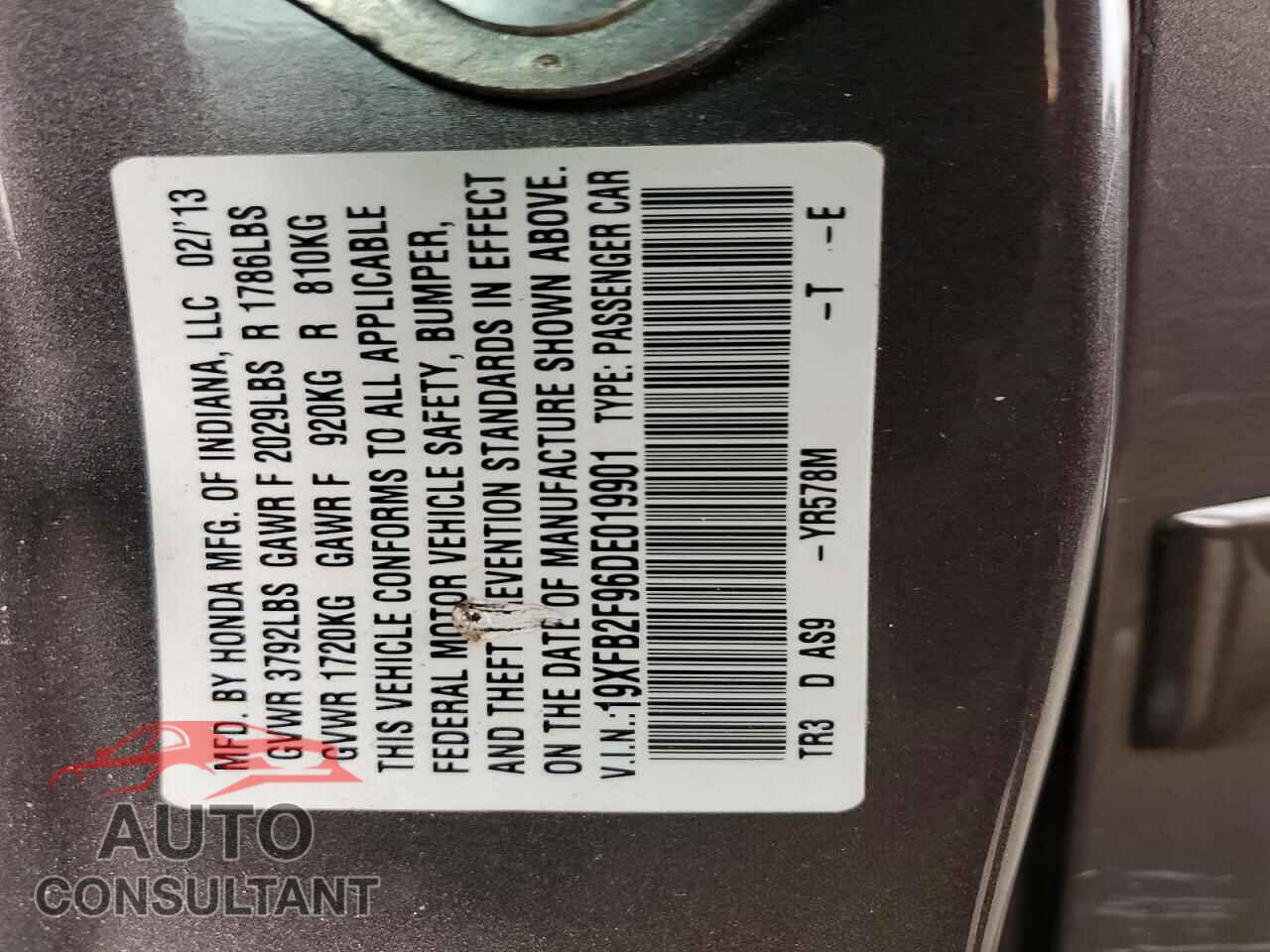 HONDA CIVIC 2013 - 19XFB2F96DE019901