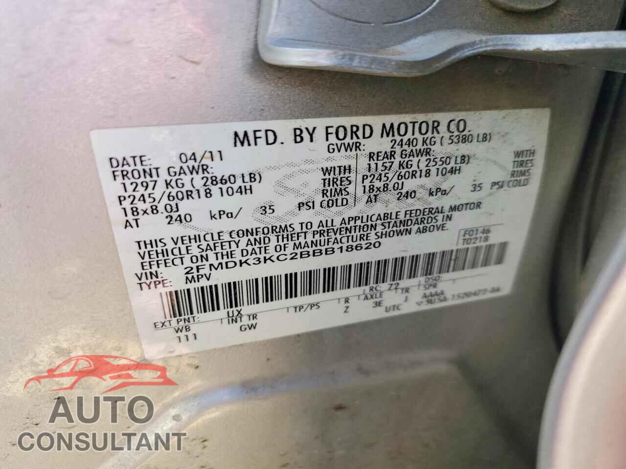 FORD EDGE 2011 - 2FMDK3KC2BBB18620