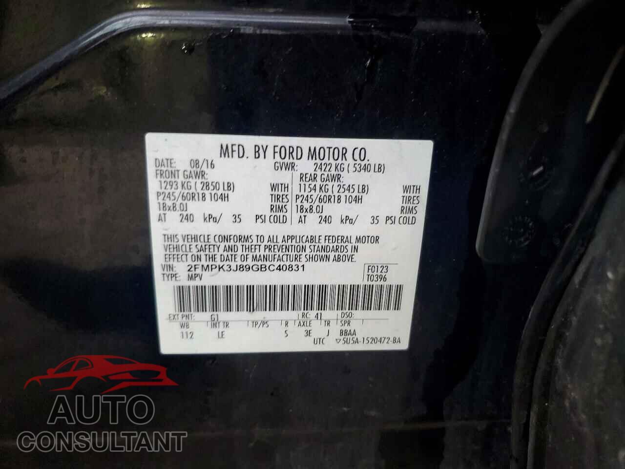 FORD EDGE 2016 - 2FMPK3J89GBC40831
