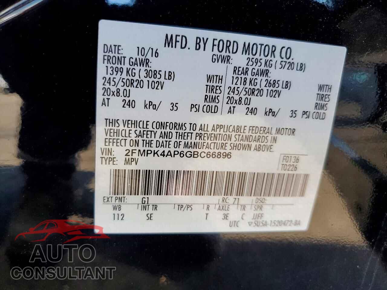FORD EDGE 2016 - 2FMPK4AP6GBC66896