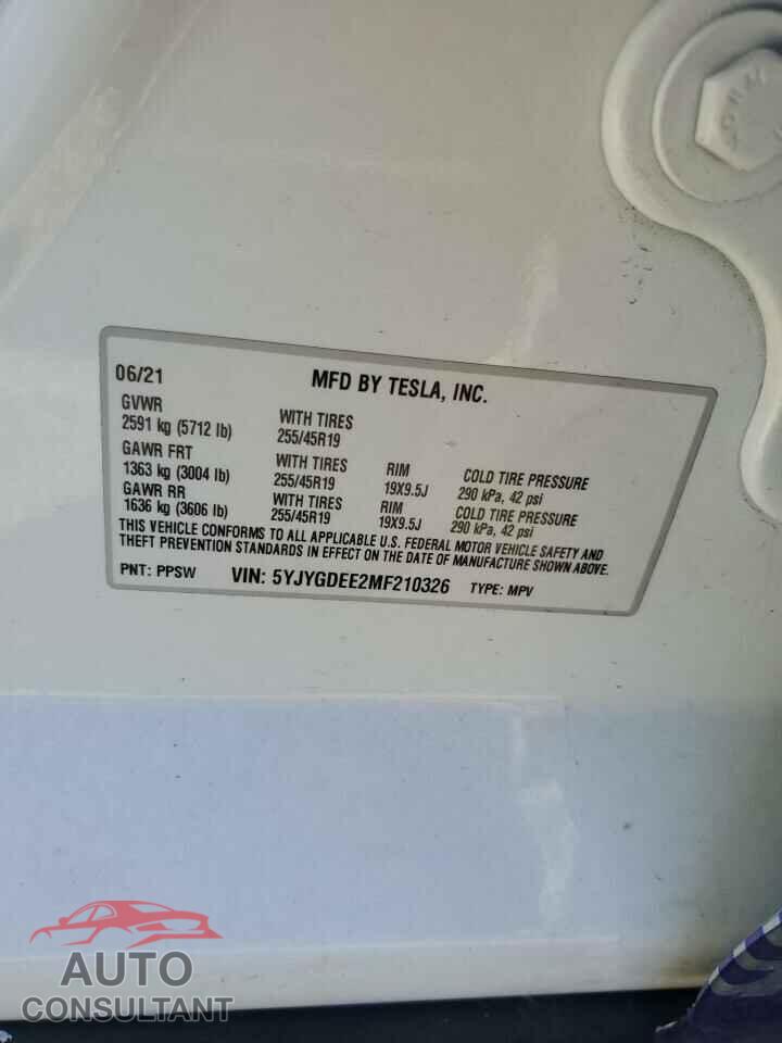 TESLA MODEL Y 2021 - 5YJYGDEE2MF210326