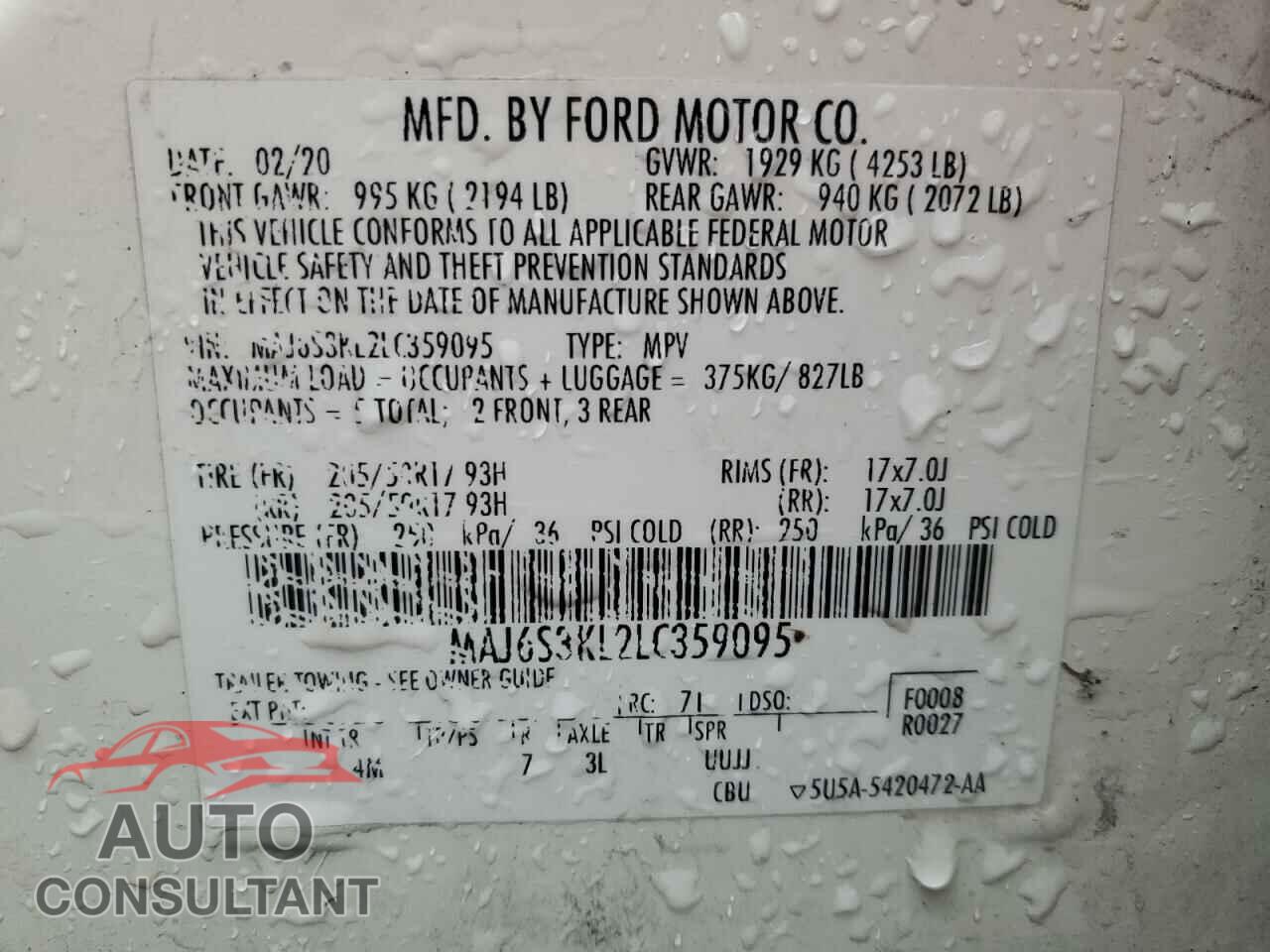 FORD ECOSPORT 2020 - MAJ6S3KL2LC359095