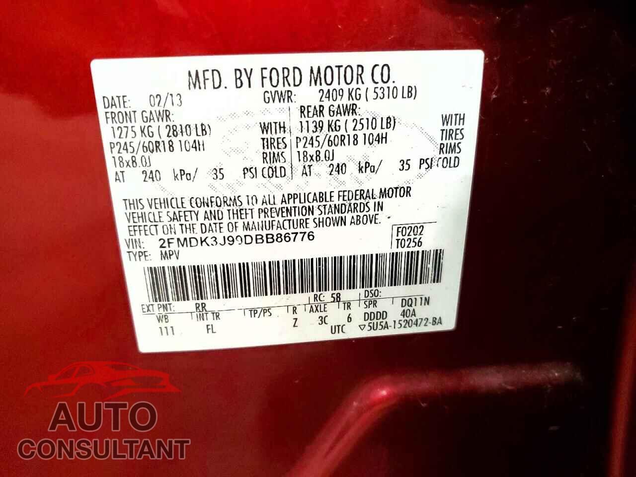 FORD EDGE 2013 - 2FMDK3J99DBB86776