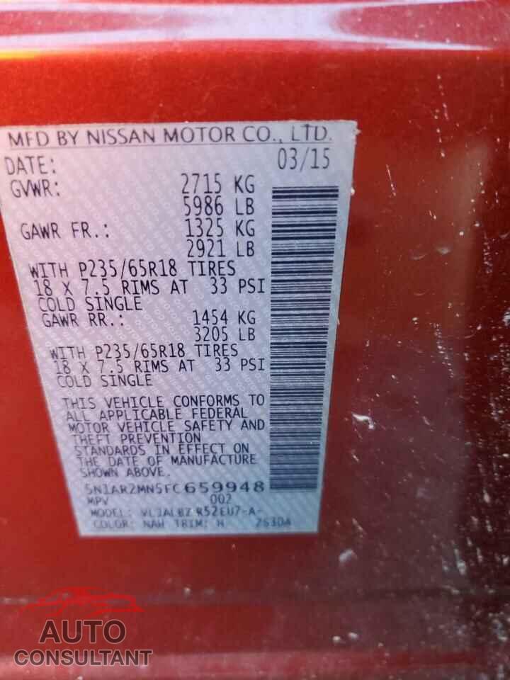 NISSAN PATHFINDER 2015 - 5N1AR2MN5FC659948
