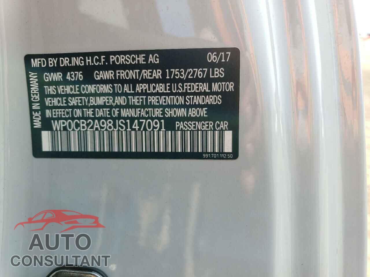 PORSCHE 911 2018 - WP0CB2A98JS147091