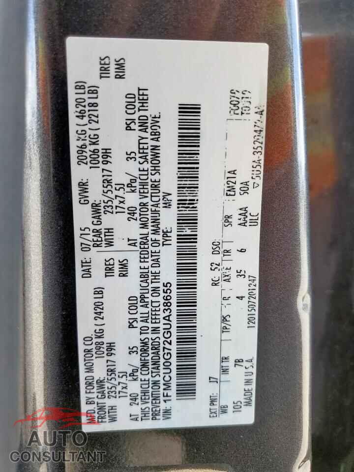 FORD ESCAPE 2016 - 1FMCU0G72GUA38655