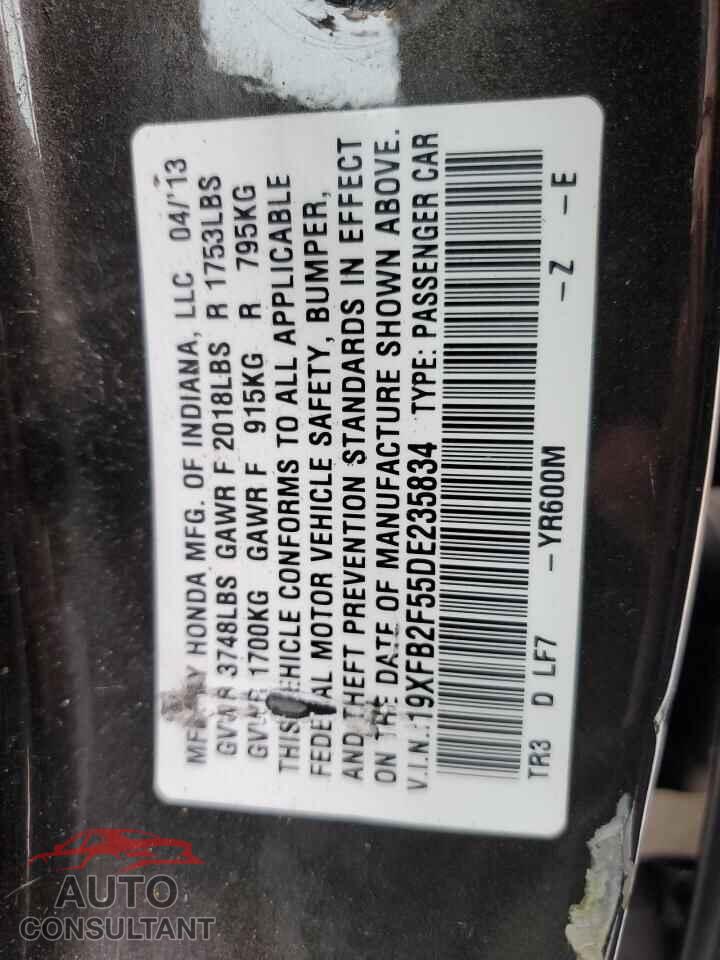 HONDA CIVIC 2013 - 19XFB2F55DE235834