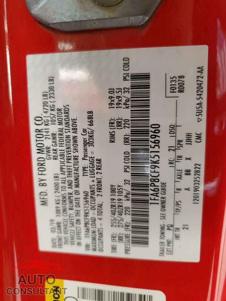 FORD MUSTANG 2019 - 1FA6P8CF9K5156960