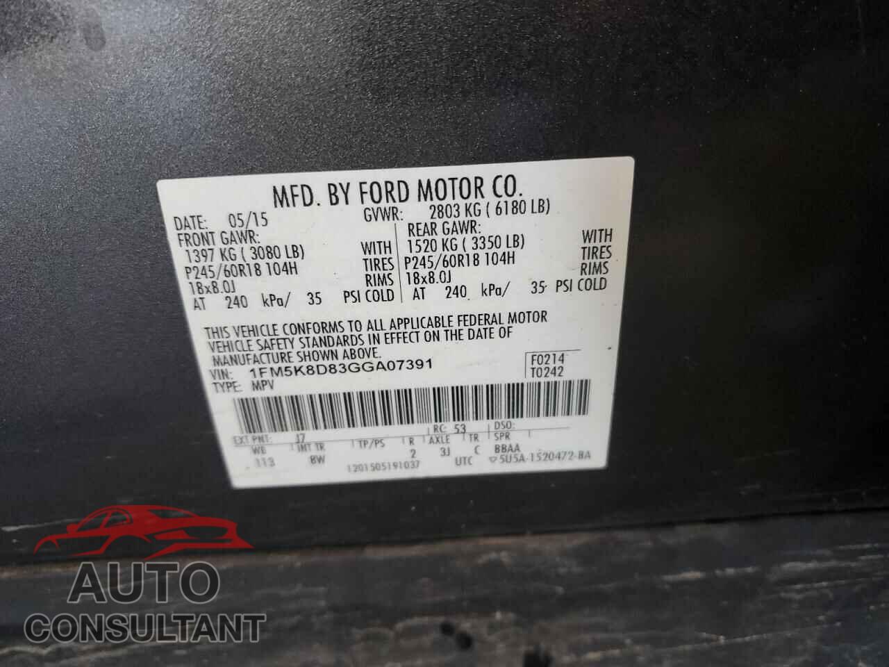 FORD EXPLORER 2016 - 1FM5K8D83GGA07391