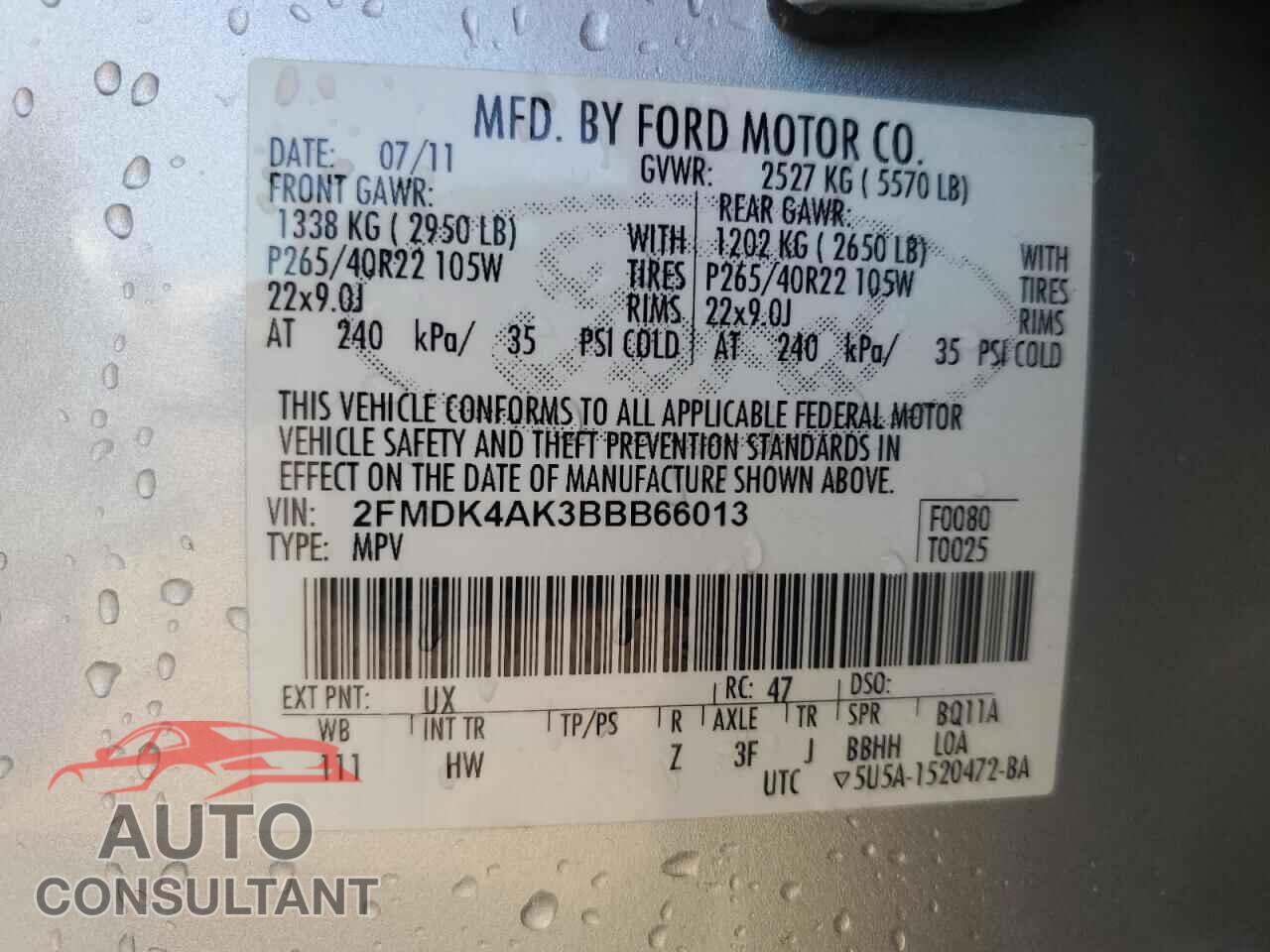 FORD EDGE 2011 - 2FMDK4AK3BBB66013