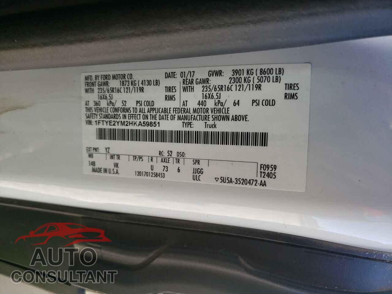 FORD TRANSIT CO 2017 - 1FTYE2YM2HKA59851