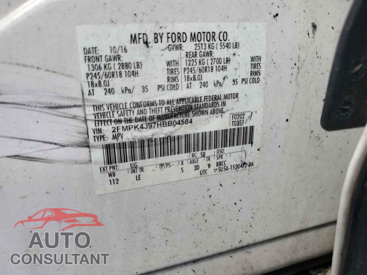FORD EDGE 2017 - 2FMPK4J97HBB04584