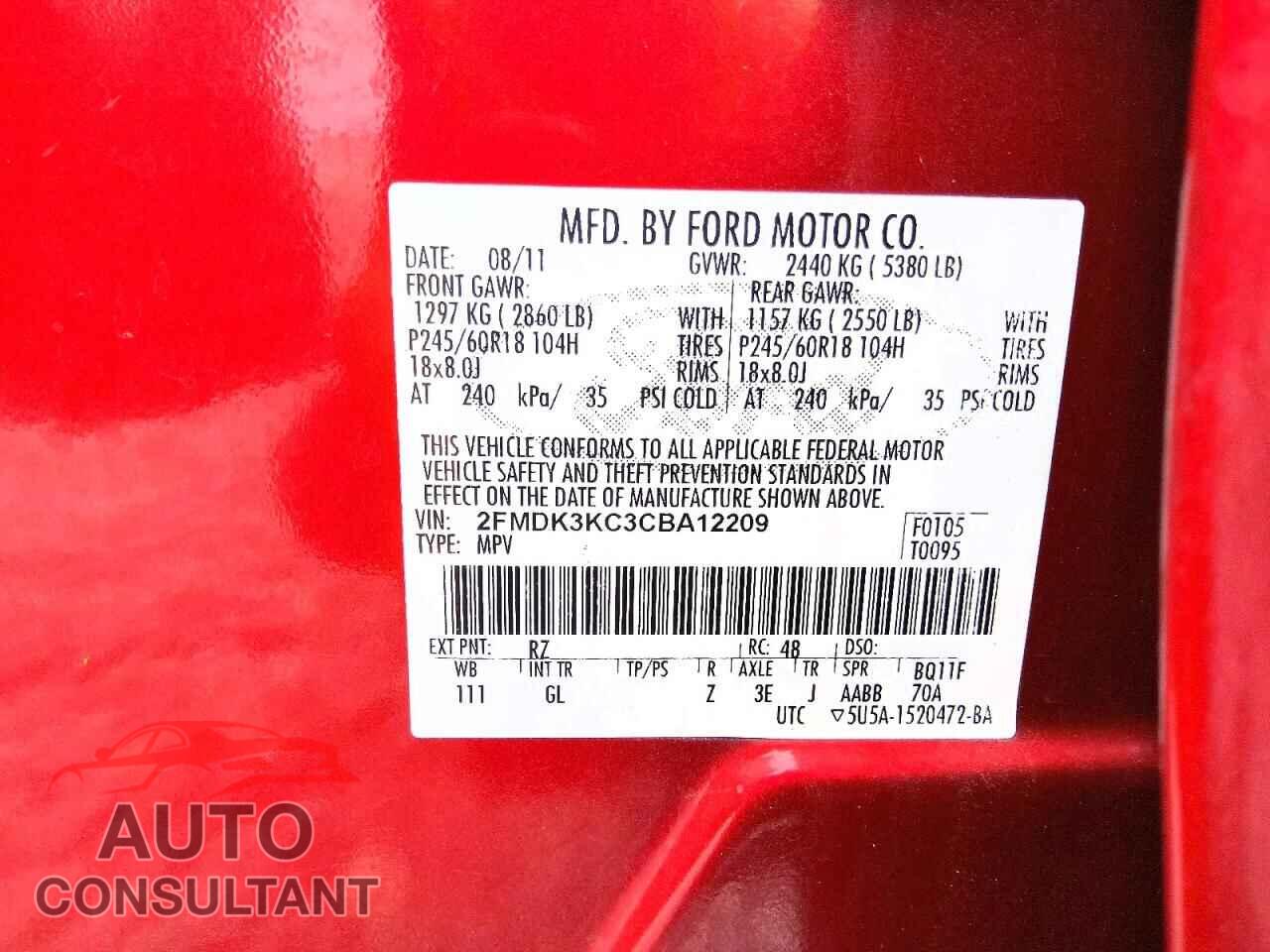 FORD EDGE 2012 - 2FMDK3KC3CBA12209