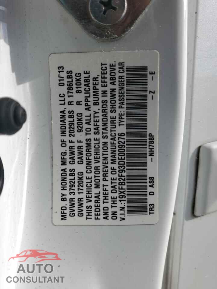 HONDA CIVIC 2013 - 19XFB2F93DE009276