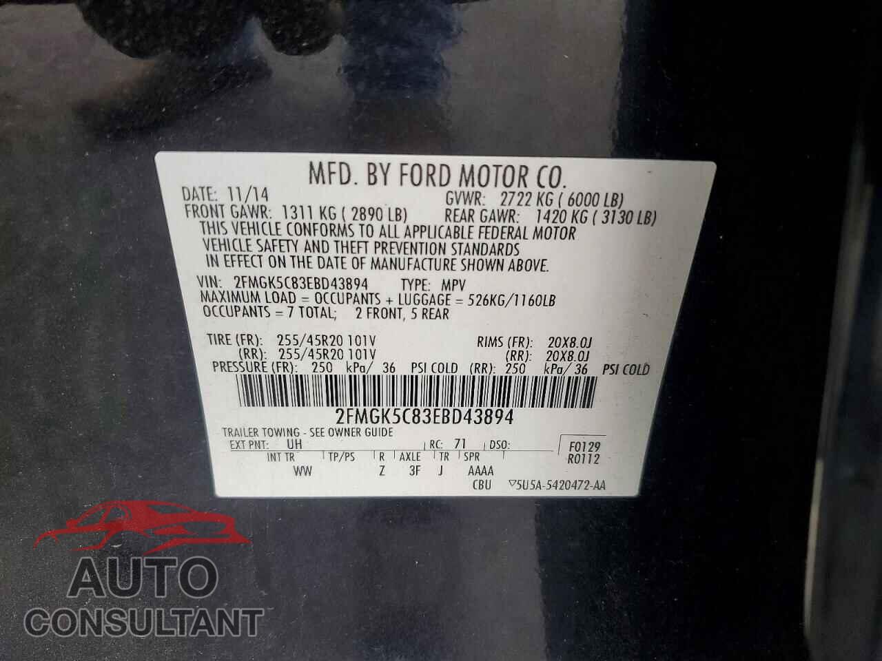 FORD FLEX 2014 - 2FMGK5C83EBD43894