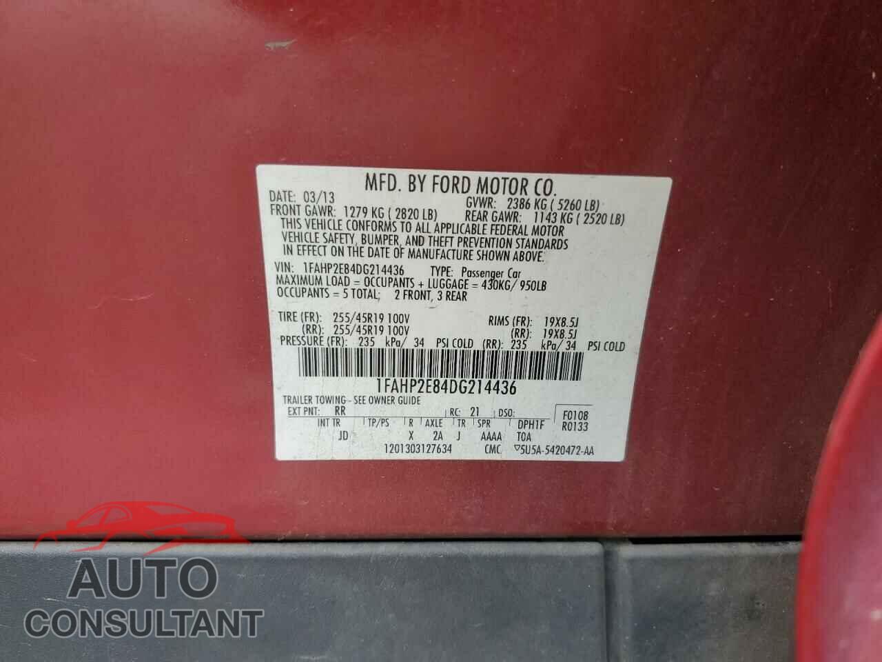 FORD TAURUS 2013 - 1FAHP2E84DG214436