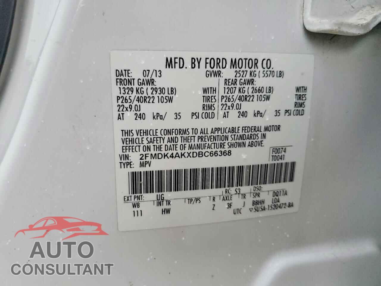 FORD EDGE 2013 - 2FMDK4AKXDBC66368