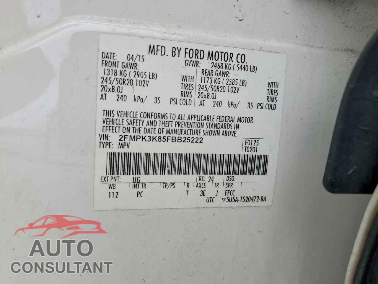 FORD EDGE 2015 - 2FMPK3K85FBB25222