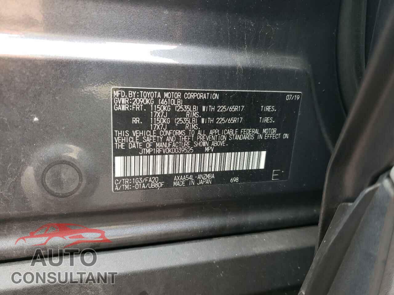 TOYOTA RAV4 2019 - JTMP1RFV0KD039525
