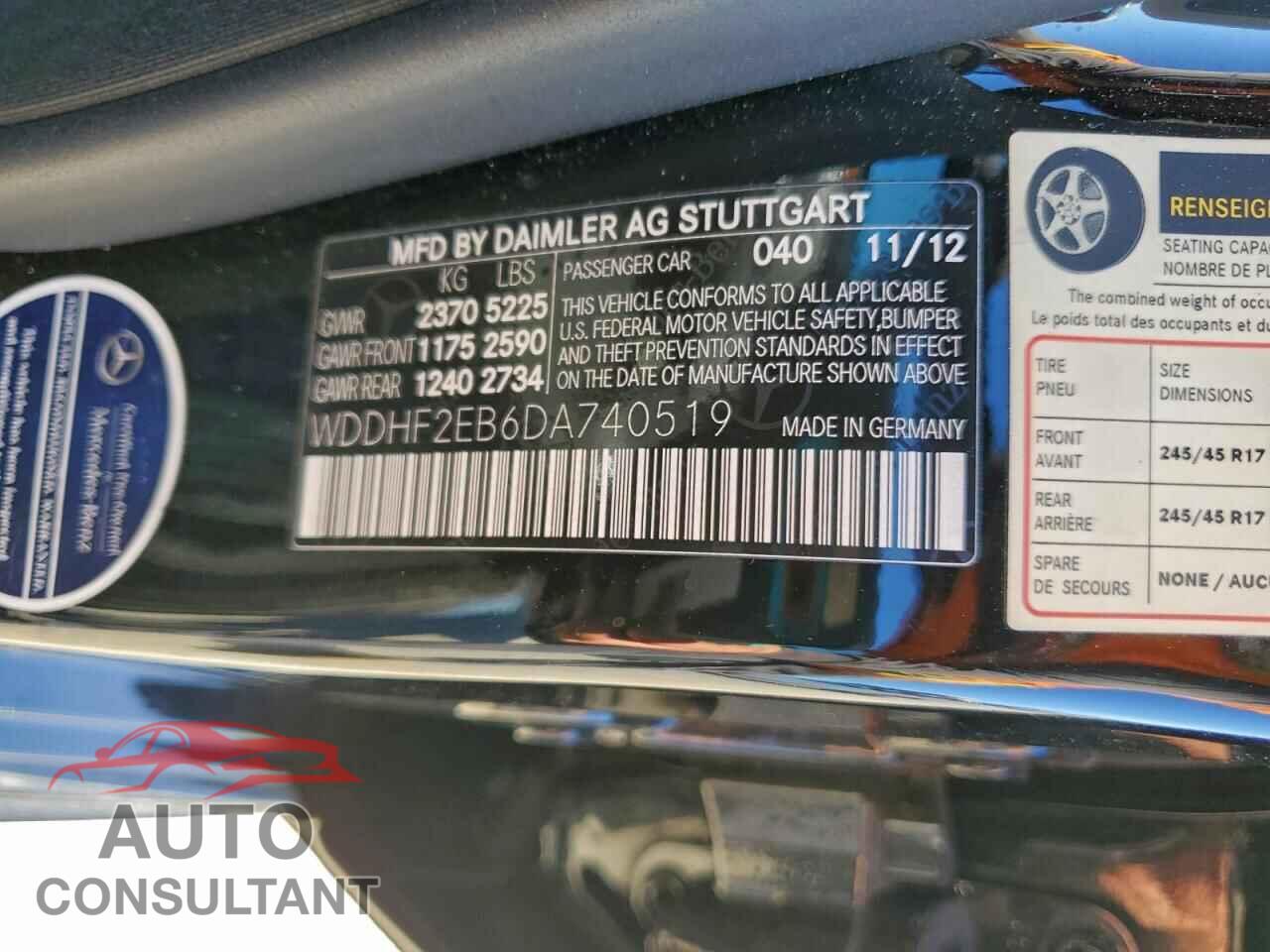 MERCEDES-BENZ E-CLASS 2013 - WDDHF2EB6DA740519
